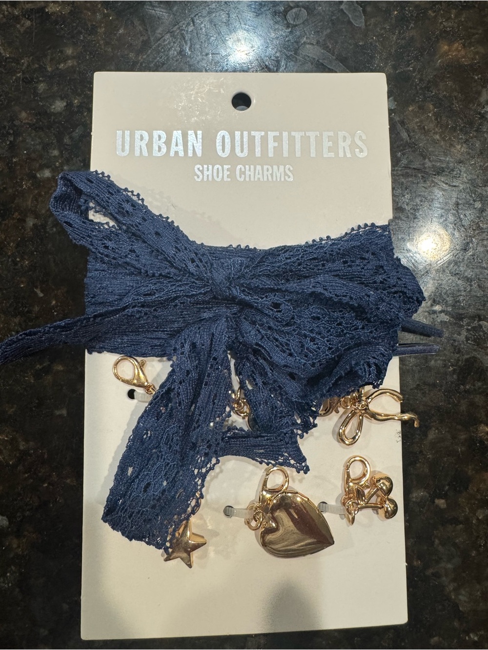 Urban Outfitters Navy Lace Shoe Charms with Gold Accents New